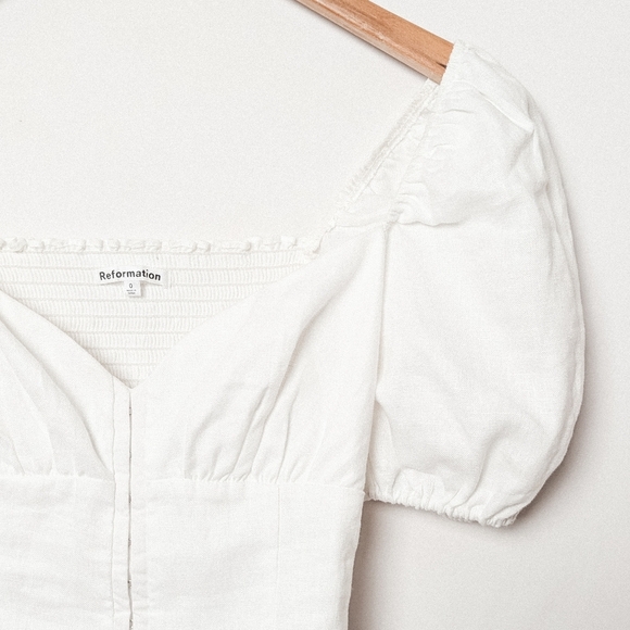 REFORMATION Rome Top Linen Puff Sleeve White 0 - Picture 4 of 10